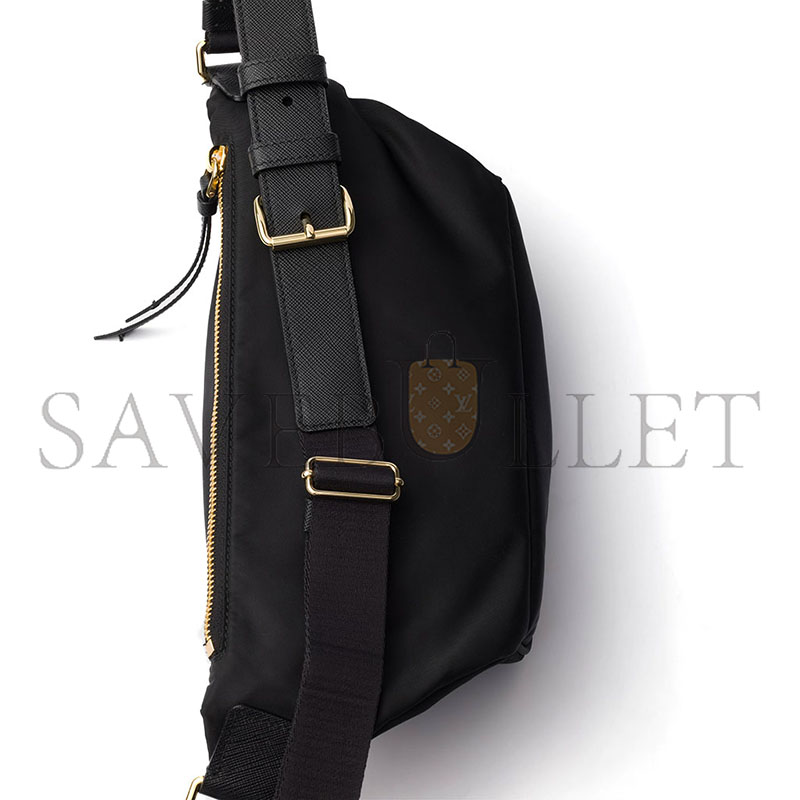 PRADA BLACK RE-NYLON AND SAFFIANO LEATHER BELT BAG 1BL046 (34*13cm)